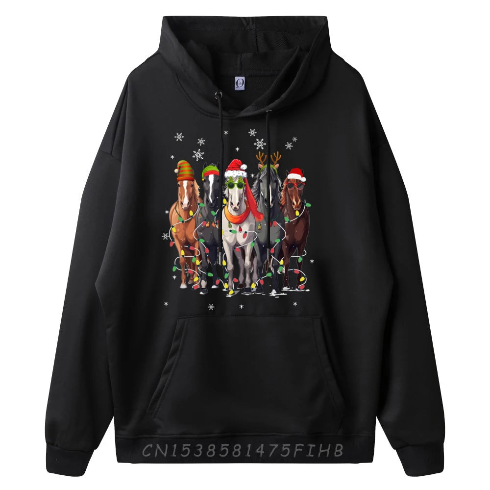 Horses Merry Christmas Printed Graphics  Hoodies For Him @ ghoddosh.com
