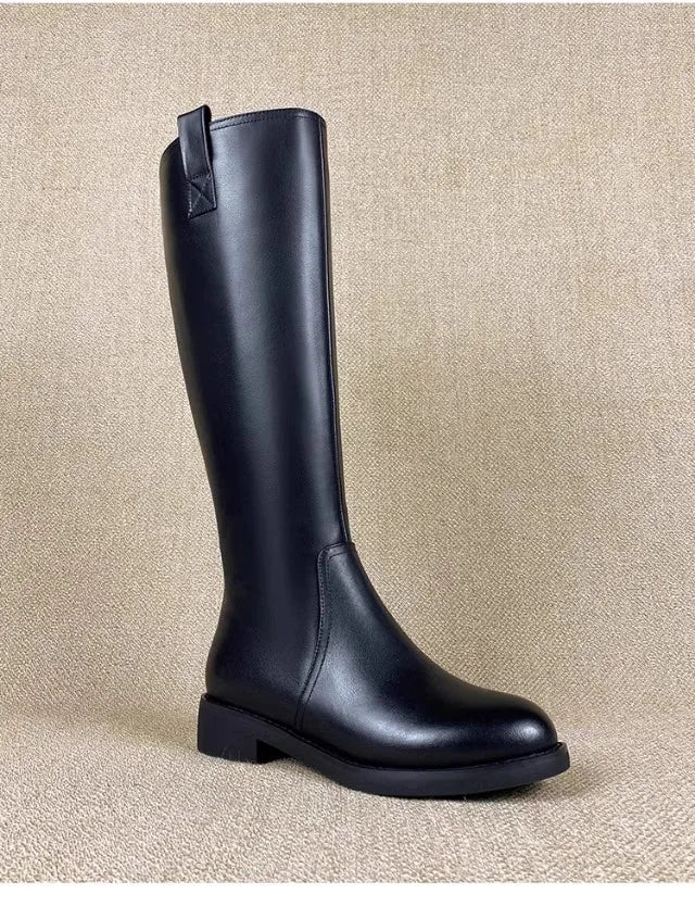 Equestrian Genuine Leather Long Flat Boots - Women's Horse Riding Knee High Boots @ ghoddosh.com