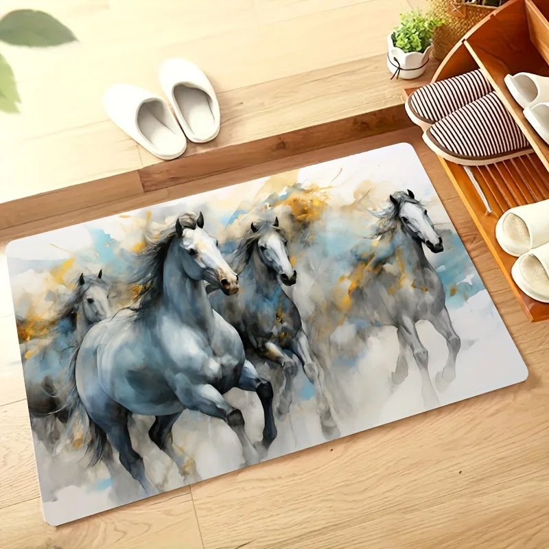 1pc Abstract Horse Art Doormat - Non-slip, Water Absorbent  Polyester Carpet @ghoddosh.com
