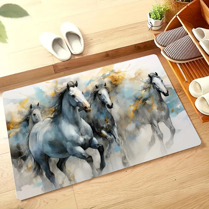 1pc Abstract Horse Art Doormat - Non-slip, Water Absorbent  Polyester Carpet @ghoddosh.com