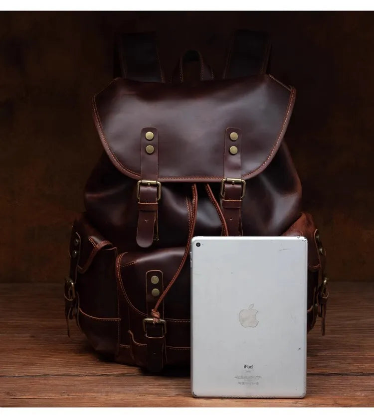 Vintage Horse Genuine Leather Backpack for Men, Large Capacity Travel Daypack, Fits 15-inch Laptop @ ghoddosh.com