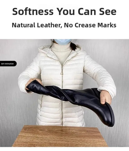 Equestrian Genuine Leather Long Flat Boots - Women's Horse Riding Knee High Boots @ ghoddosh.com