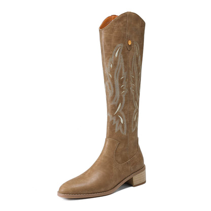 Cow Leather Embroider High Heels Modern Western Boots - Ghoddosh