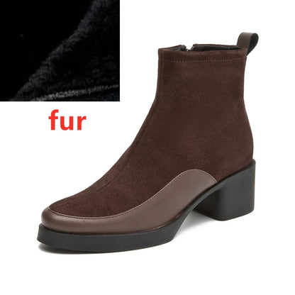 Women Ankle Boots -  Genuine Leather  Square Heels Women Booties - ghoddosh.com
