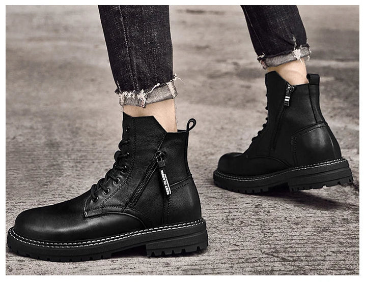 Luxury Men's Winter Boots - Warm Fur Lined Leather Ankle Boots , Waterproof Casual Snow Shoes @ ghoddosh.com