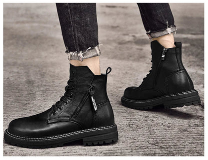 Luxury Men's Winter Boots - Warm Fur Lined Leather Ankle Boots , Waterproof Casual Snow Shoes @ ghoddosh.com