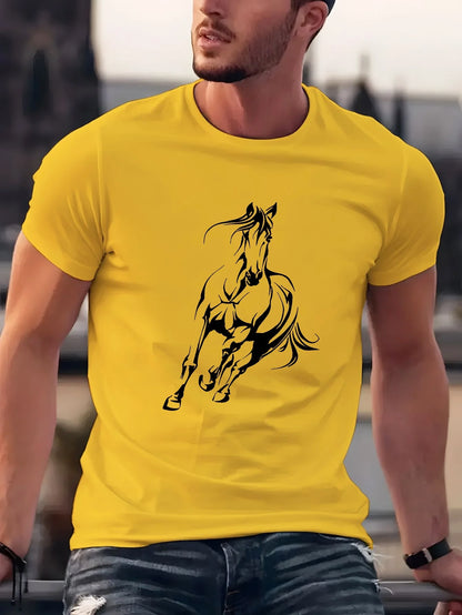 Men's  pure cotton fashionable casual  running horse pattern T- Shirt  - Ghoddosh