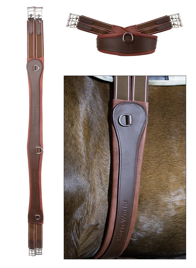 Premium Chocolate Leather Anatomical Girth | Anti-Chafe, Elastic & Padded for Training & Show @ ghoddosh.com