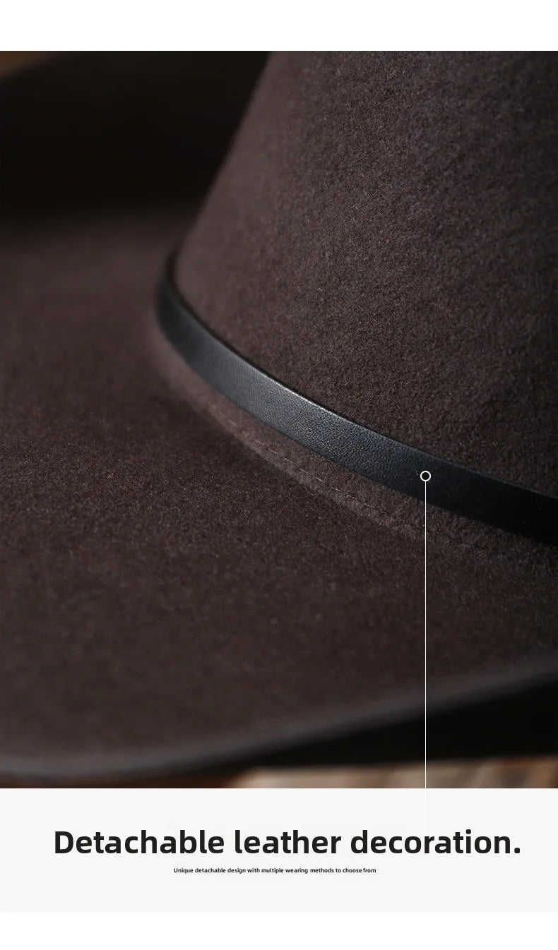 Unisex 100% Wool Cowboy Fedora Hat – Wide Brim Rolled Edge with Belt Buckle @ ghoddosh.com