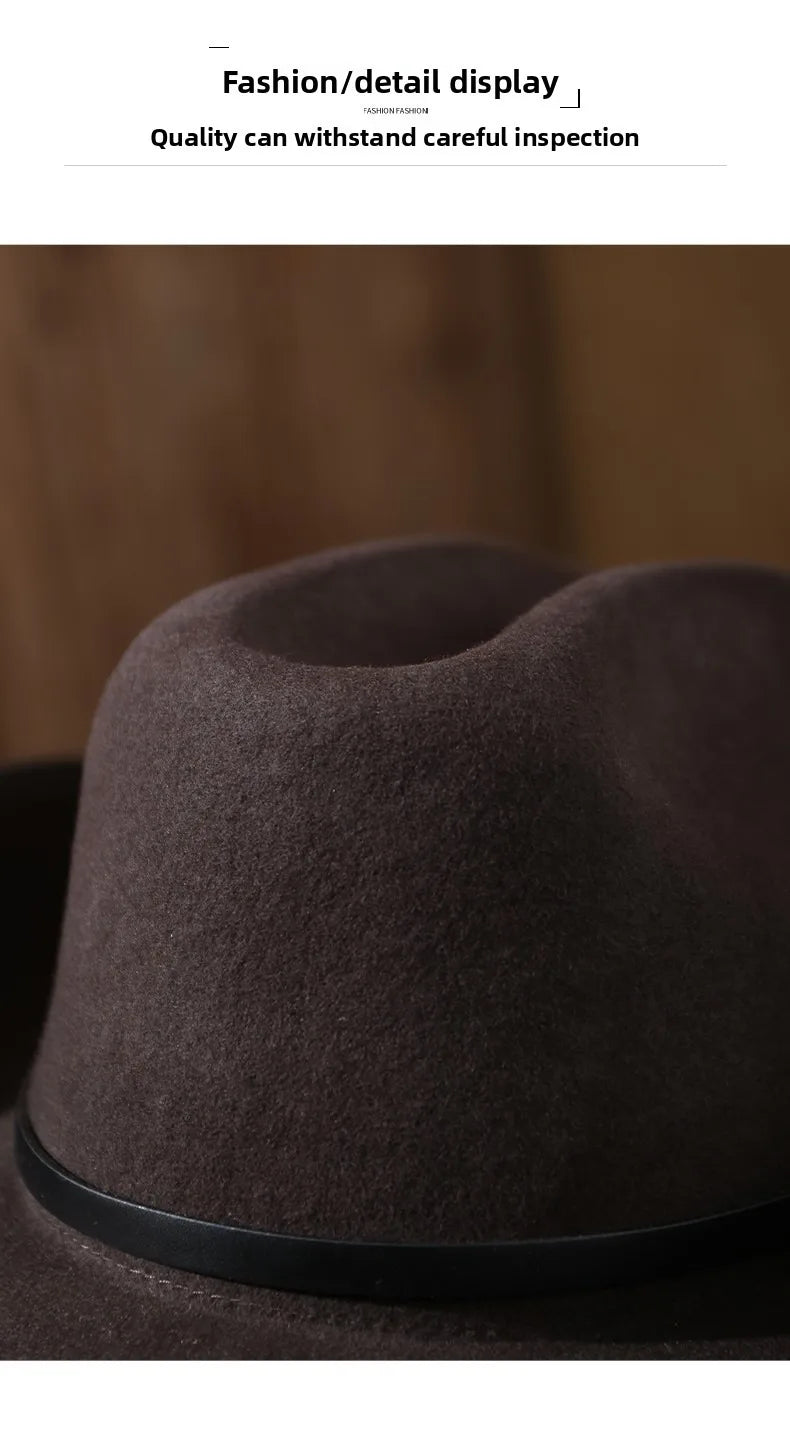 Unisex 100% Wool Cowboy Fedora Hat – Wide Brim Rolled Edge with Belt Buckle @ ghoddosh.com