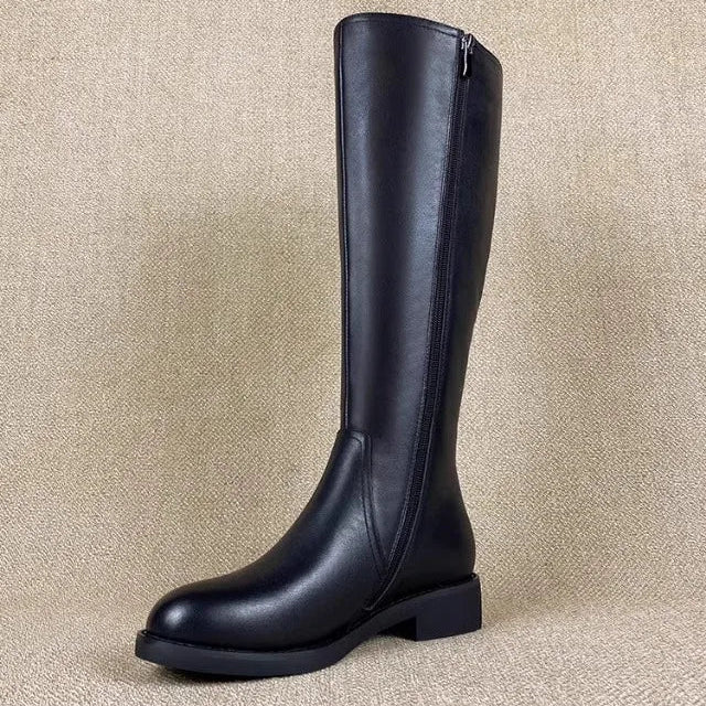 Equestrian Genuine Leather Long Flat Boots - Women's Horse Riding Knee High Boots @ ghoddosh.com