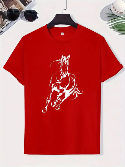 Men's  pure cotton fashionable casual  running horse pattern T- Shirt  - Ghoddosh