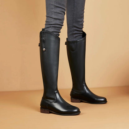 Women's Genuine Leather Thigh-High Riding Boots, Round Toe Mid-Heel Streetwear @ ghoddosh.com