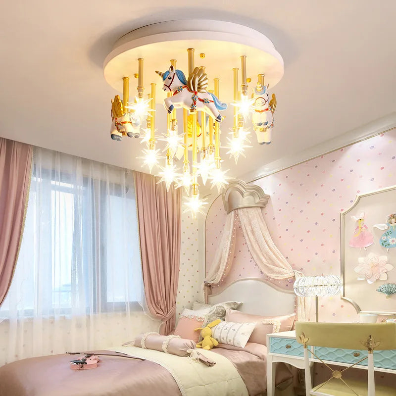36W Cute Resin Horse Kids Ceiling Lamp - Pink/Blue LED Princess Bedroom Light for Children  @ ghoddosh.com