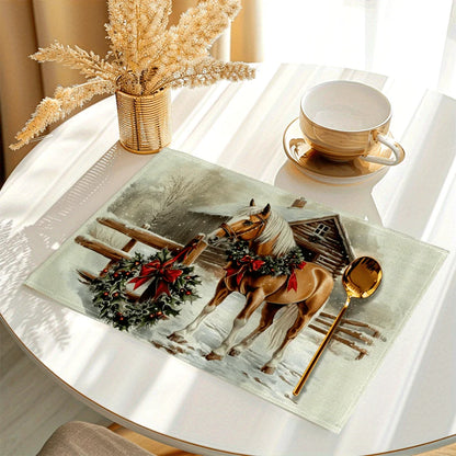 4-piece Christmas horse print placemat set - Non slip table mat for dining tables @ ghoddosh.com