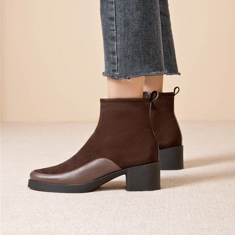 Women Ankle Boots -  Genuine Leather  Square Heels Women Booties - ghoddosh.com