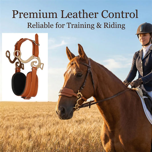 Bitless Hackamore Horse Bridle Comfort Padded Nose with Curb Chain  / Adjustable Brown Genuine Leather Bridle @ghoddosh.com