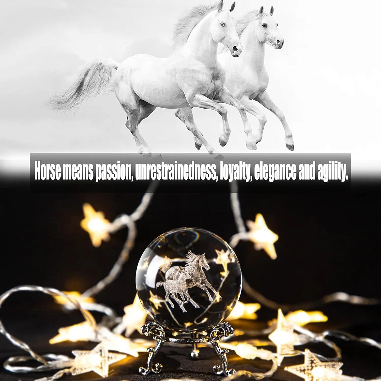 3D Horse Crystal Glass Ball Crystal  / Light weight  Horse  Glass Sphere @ ghoddosh.com
