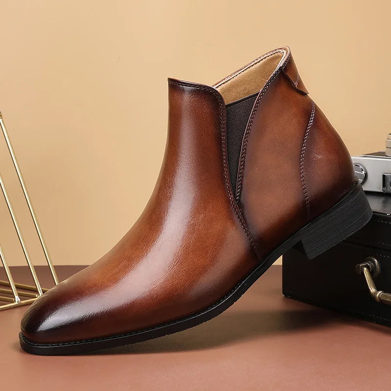 Men's Chelsea  British Style Short Ankle Boots - Luxury High Quality Leather Boots for Men  - Ghoddosh