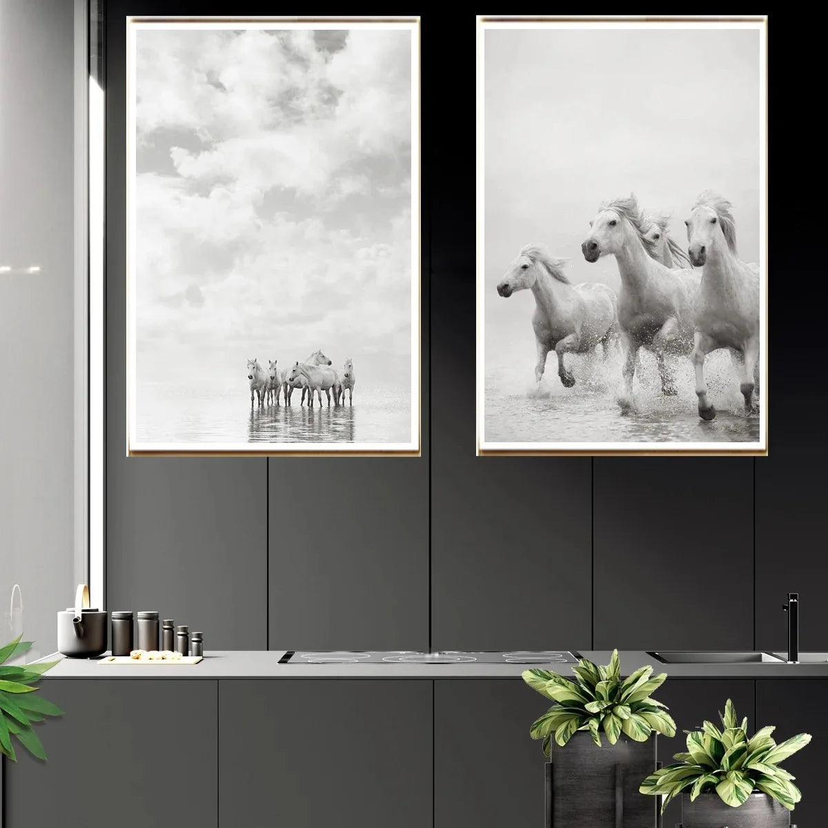 White Horse Print Art Canvas  Décor