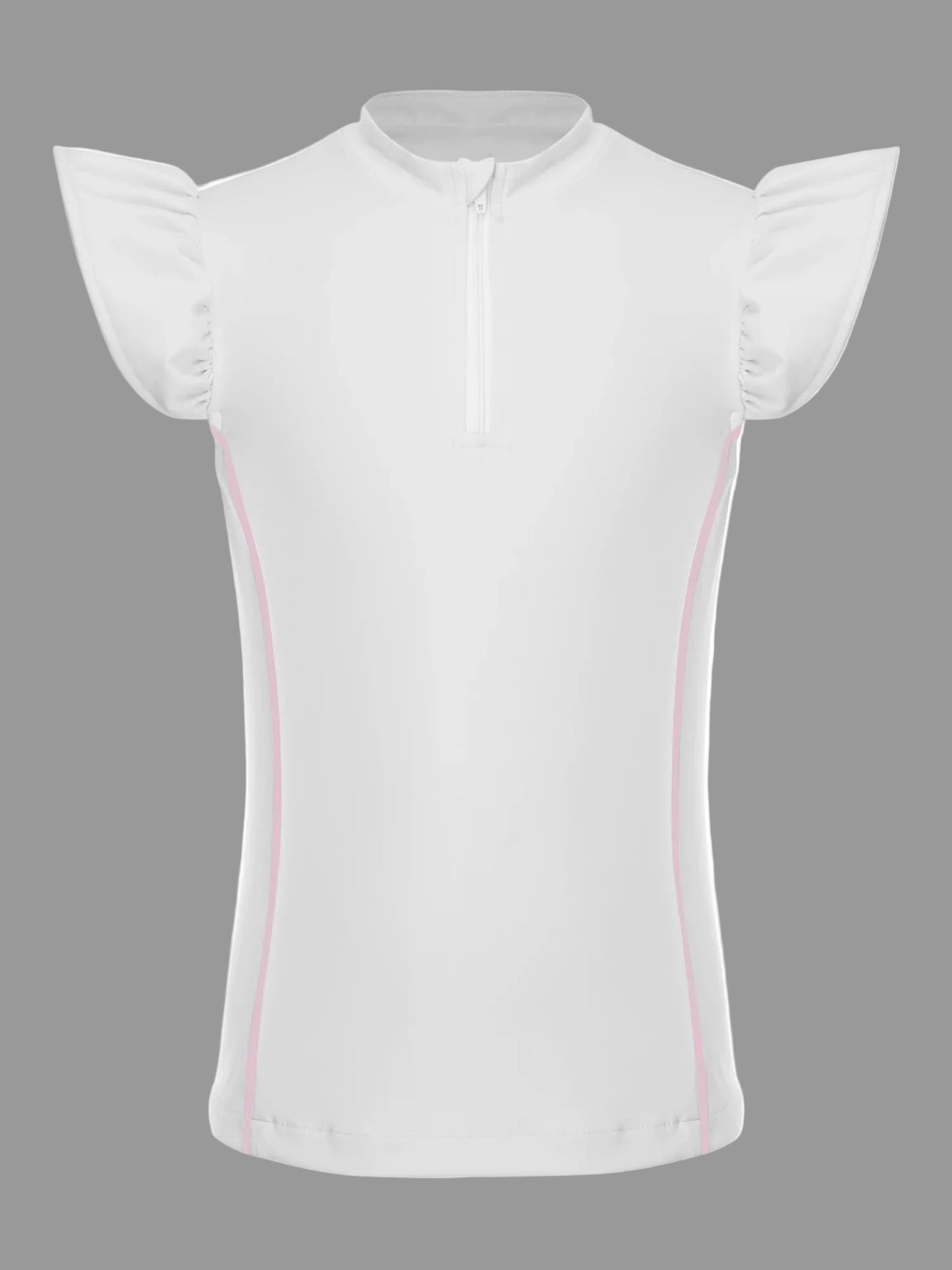 Girls Equestrian Quarter-Zip  Shirt | Kids Ruffled Sleeve Quick-Dry Horse Riding Top @ ghoddosh.com