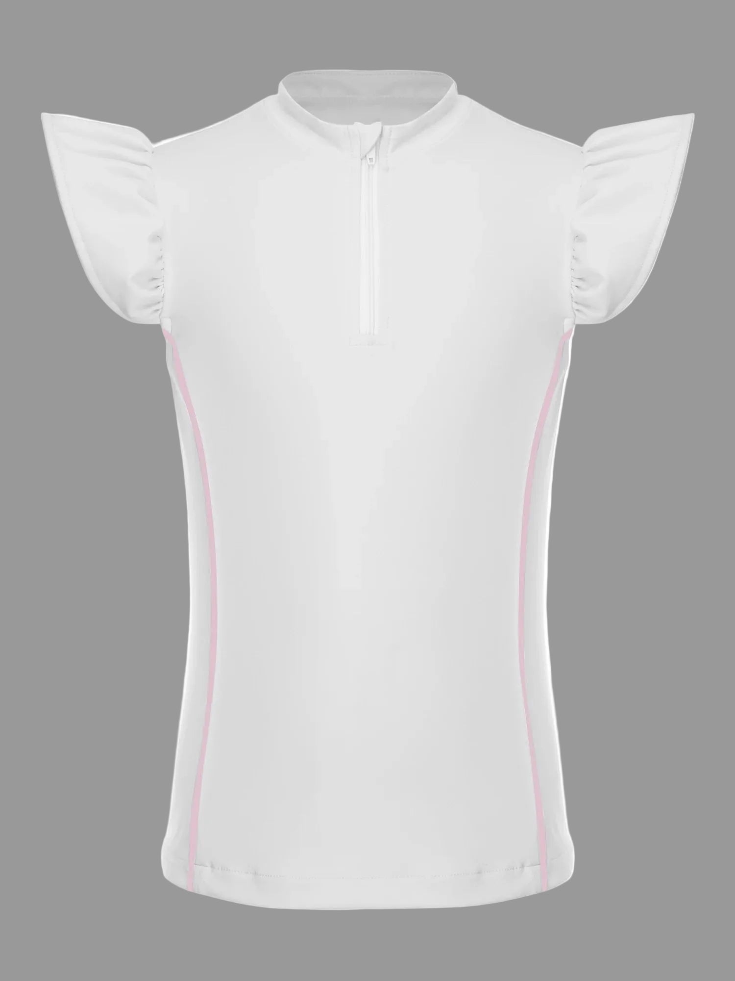 Girls Equestrian Quarter-Zip  Shirt | Kids Ruffled Sleeve Quick-Dry Horse Riding Top @ ghoddosh.com