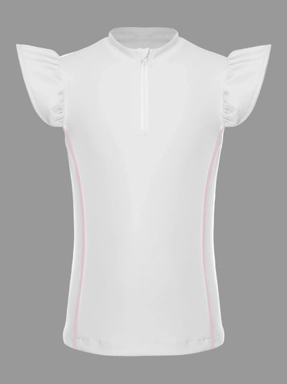 Girls Equestrian Quarter-Zip  Shirt | Kids Ruffled Sleeve Quick-Dry Horse Riding Top @ ghoddosh.com