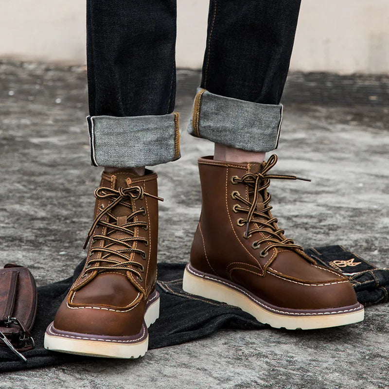 Vintage British Casual Men Shoes Handmade Autumn Winter Snow Plush Warm Leather Ankle Boots Leather @ ghoddosh.com