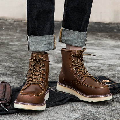 Vintage British Casual Men Shoes Handmade Autumn Winter Snow Plush Warm Leather Ankle Boots Leather @ ghoddosh.com