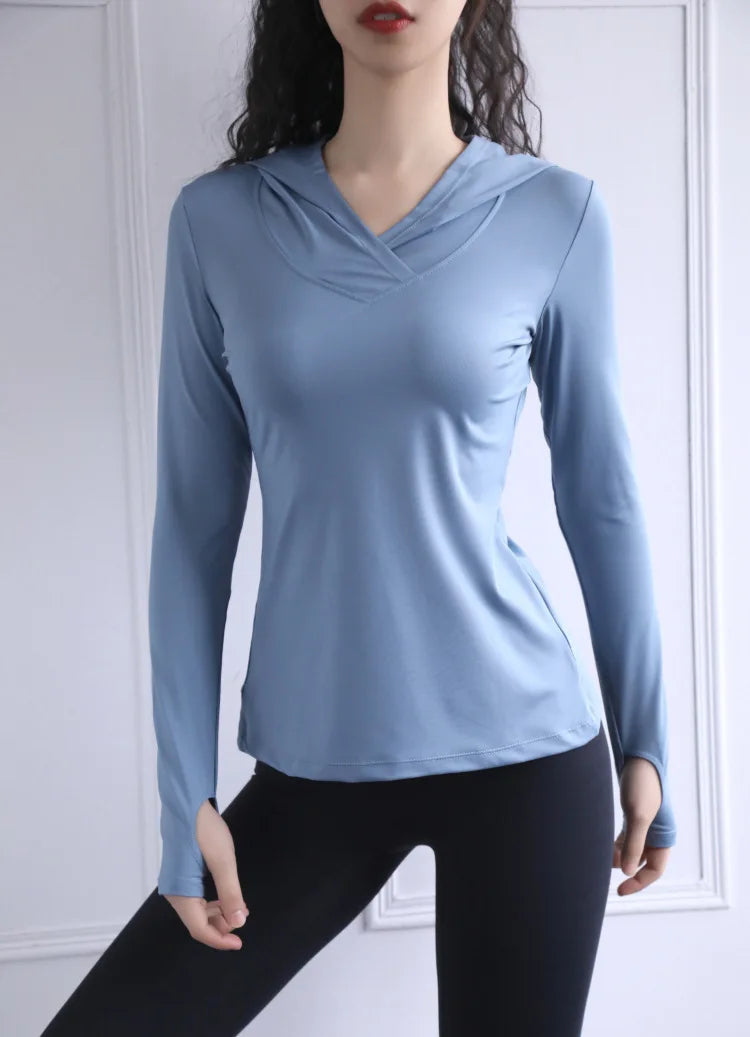 Women's Back Fork Mesh Breathable ,Long Sleeve ,Thumb Hole Sports  Hoodie @ ghoddosh.com
