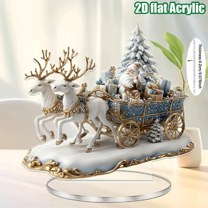 2D Bohemian-Style Acrylic Santa Sleigh Figurine Dreamy Christmas Elements - Tabletop Christmas Decoration @ghoddosh.com