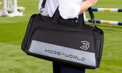 2-in-1 Riding Gear Bag: Convertible Backpack/Crossbody with Individual Pockets for Boots, Helmet & Whip