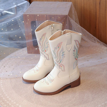 Kids Embroidered Western Cowboy Boots – Unisex Tall Pull-On Cowgirl Boots for Boys and Girls @ ghoddosh.com