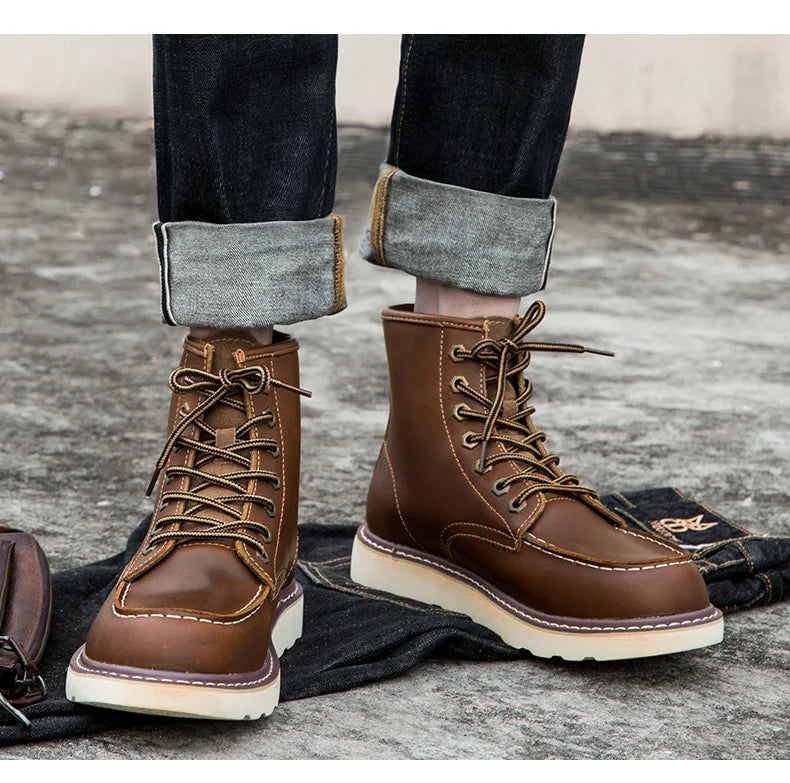 Vintage British Casual Men Shoes Handmade Autumn Winter Snow Plush Warm Leather Ankle Boots Leather @ ghoddosh.com