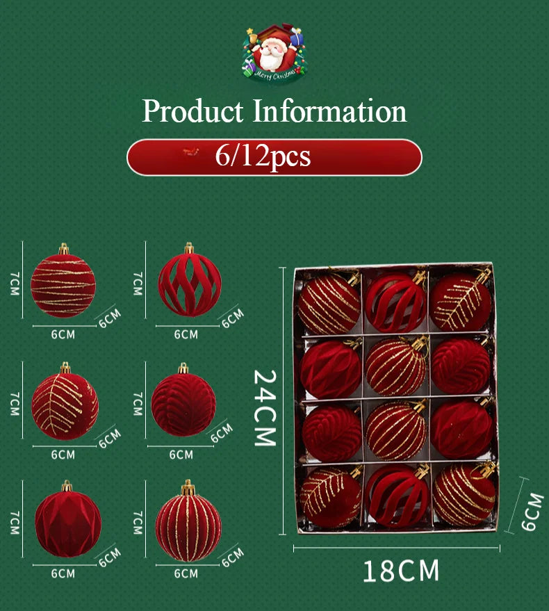 6/12pcs 6cm Wine Red Christmas Ball Ornaments / Available in Dark Green / White Christmas Tree Party Decoration @ghoddosh.com