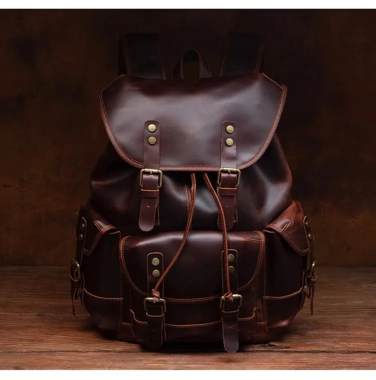 Vintage Horse Genuine Leather Backpack for Men, Large Capacity Travel Daypack, Fits 15-inch Laptop @ ghoddosh.com