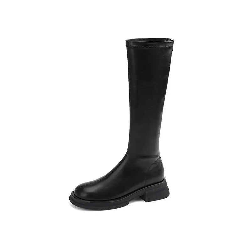Cow Leather Round Toe Winter Warm Riding Boots / Thick Heels Gladiator Back Zipper Platform Knee Boots
GHODDOSH
