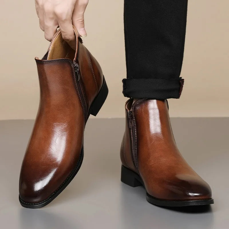 Men's Chelsea  British Style Short Ankle Boots - Luxury High Quality Leather Boots for Men  - Ghoddosh