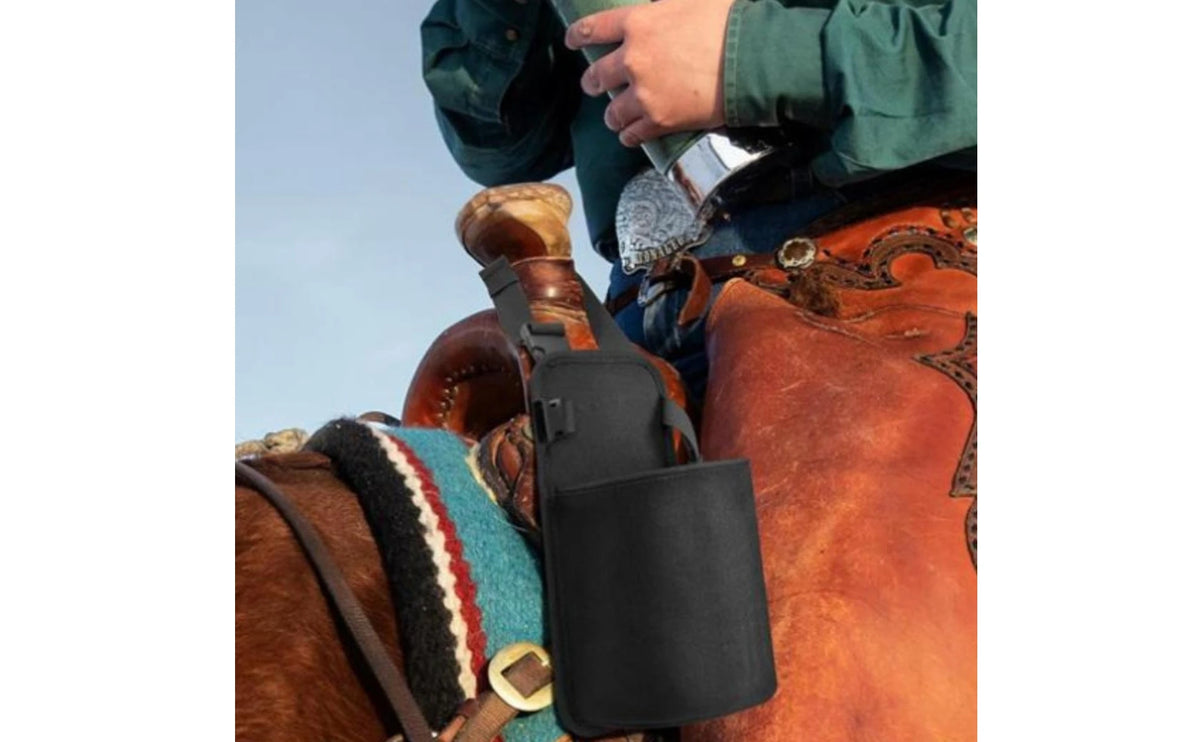 Horse Saddle Water Bottle Holder with Metal Buckle – Black Nylon Equestrian Drink Pouch for Trail Riding. @ ghoddosh.com