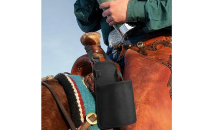 Horse Saddle Water Bottle Holder with Metal Buckle – Black Nylon Equestrian Drink Pouch for Trail Riding. @ ghoddosh.com