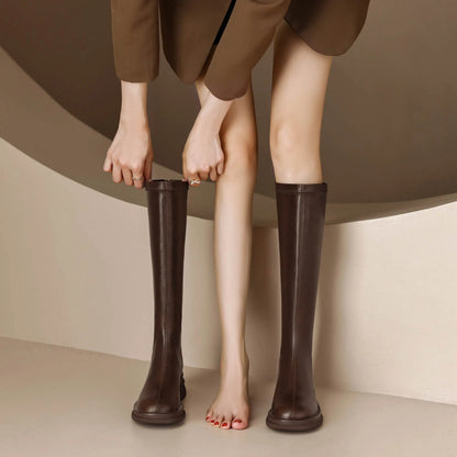 Cow Leather Round Toe Winter Warm Riding Boots / Thick Heels Gladiator Back Zipper Platform Knee Boots
GHODDOSH
