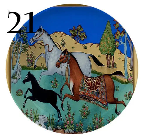Jungle Horse Series Decorative Plates -  European-Style Round Ceramic Shapes @ghoddosh.com