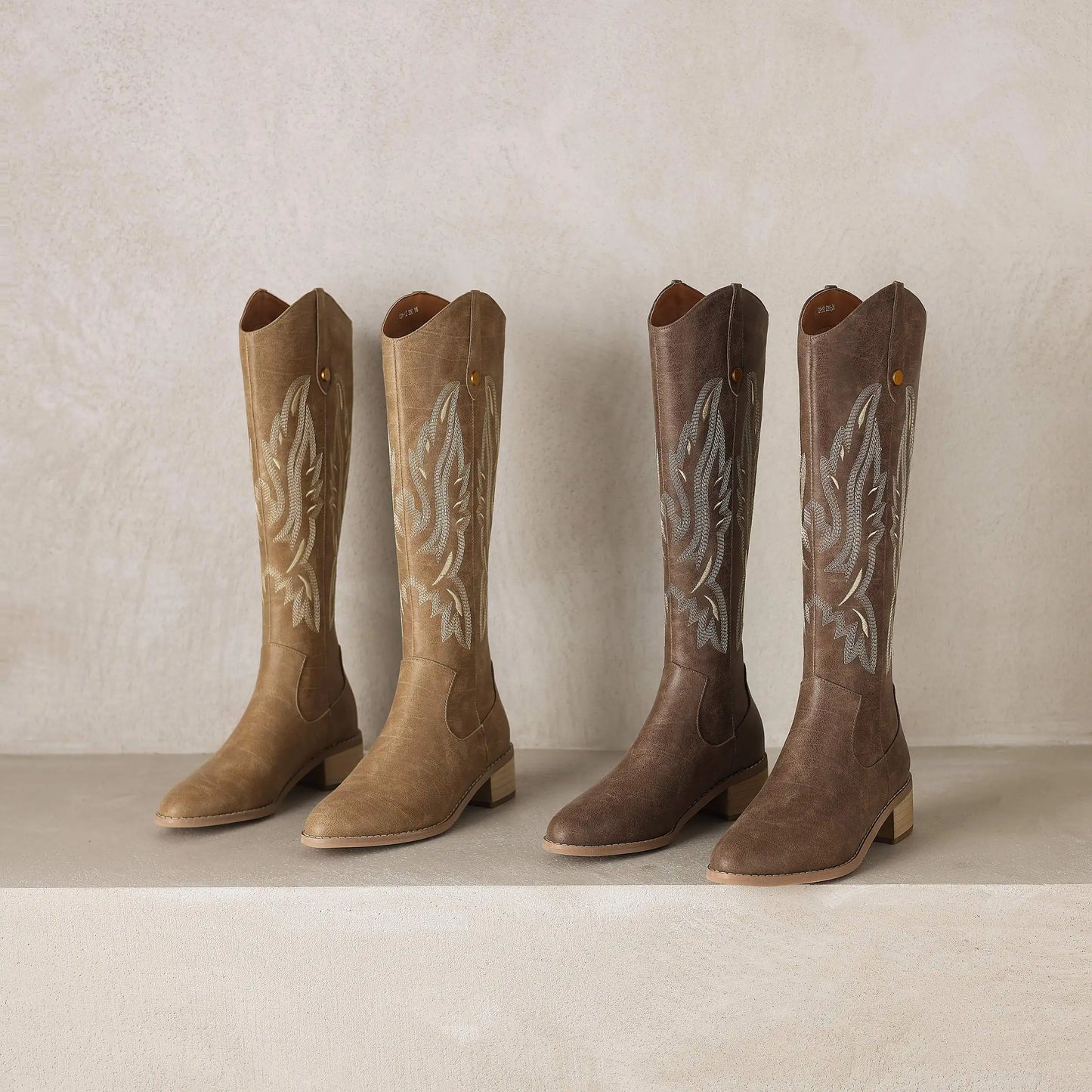 Cow Leather Embroider High Heels Modern Western Boots - Ghoddosh