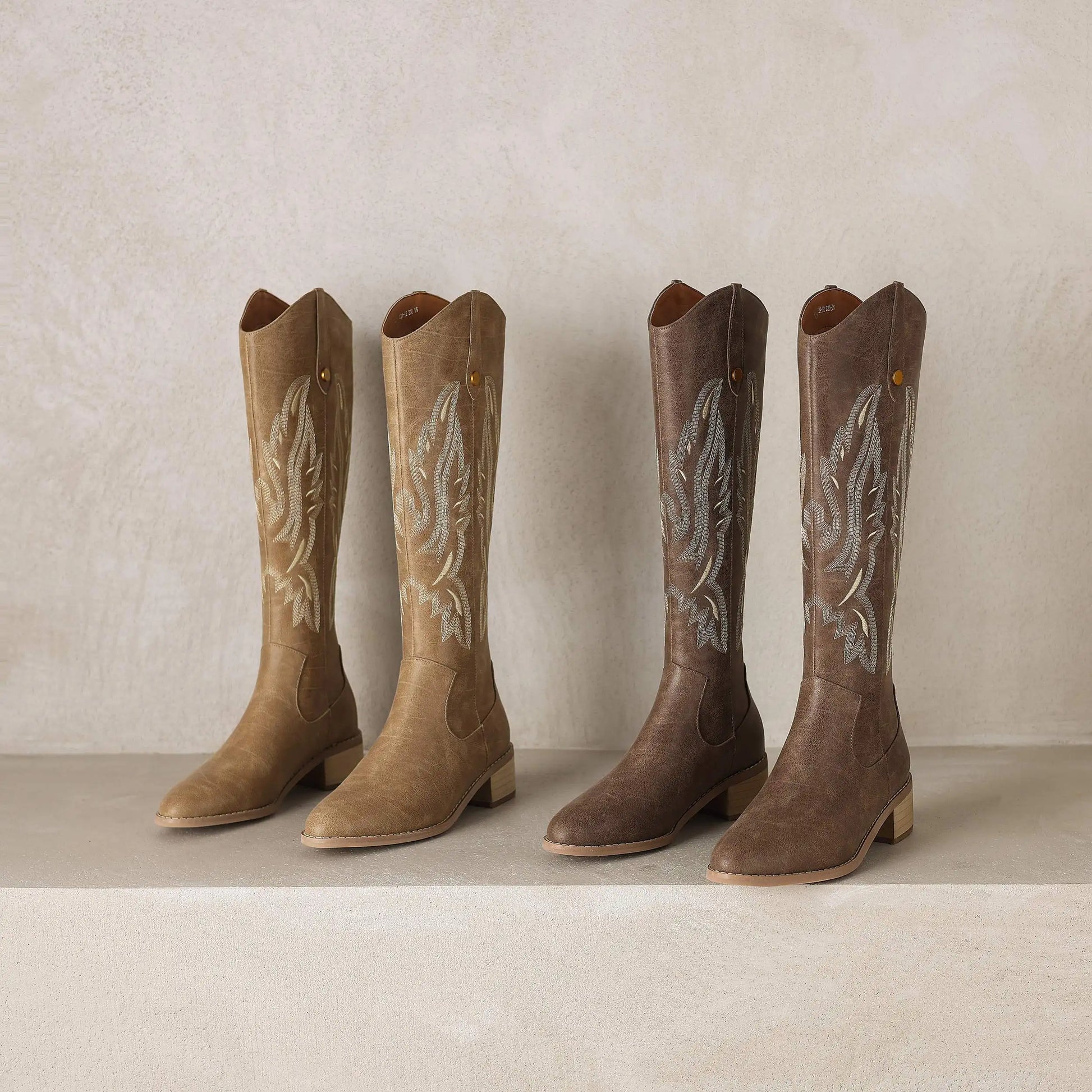 Cow Leather Embroider High Heels Modern Western Boots - Ghoddosh