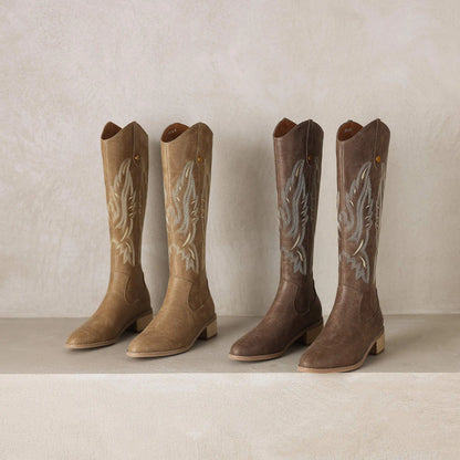 Cow Leather Embroider High Heels Modern Western Boots - Ghoddosh