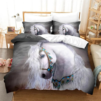 2/3pcs  Horse Bedding Set /   Duvet Cover Set with Pillowcase Horsey Cover @ ghoddosh.com