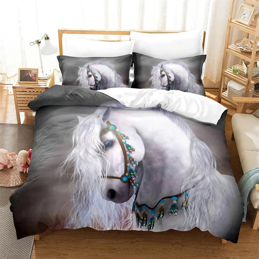 2/3pcs  Horse Bedding Set /   Duvet Cover Set with Pillowcase Horsey Cover @ ghoddosh.com