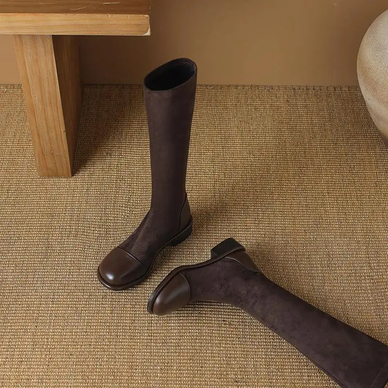 Thigh High Riding Boots — Microfiber Flock, Square Toe & Chunky Heel (Up to EU 43) - Ghoddosh