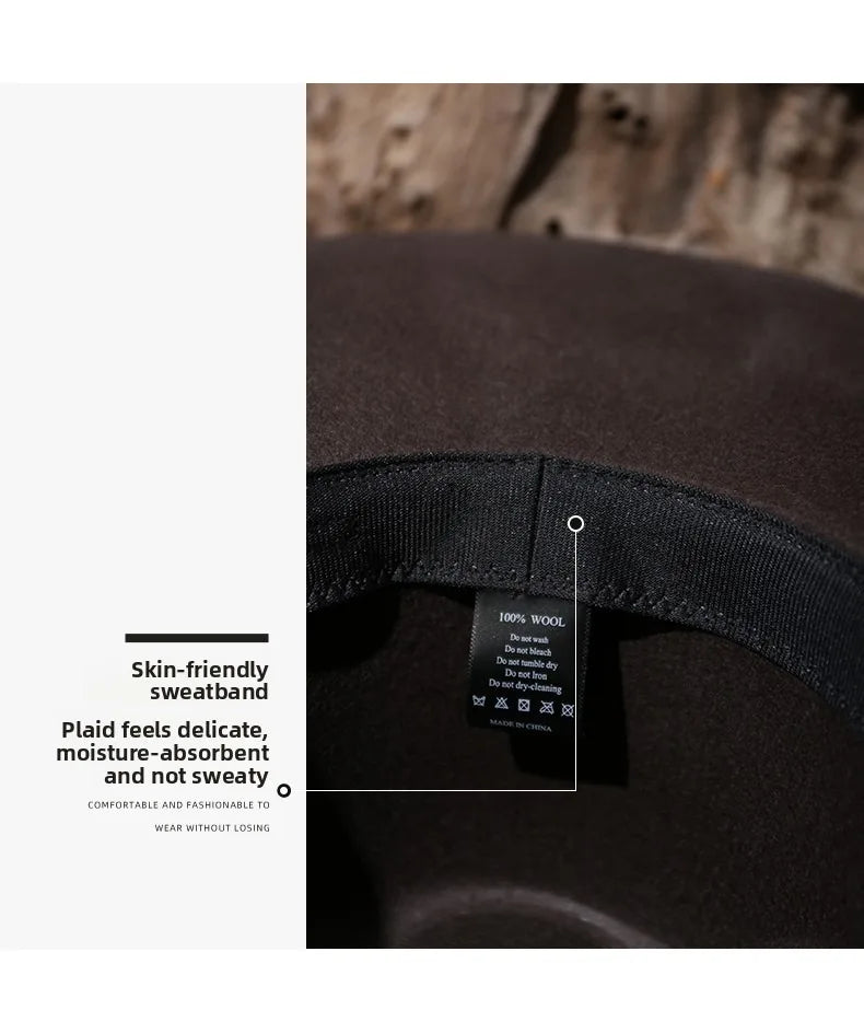 Unisex 100% Wool Cowboy Fedora Hat – Wide Brim Rolled Edge with Belt Buckle @ ghoddosh.com