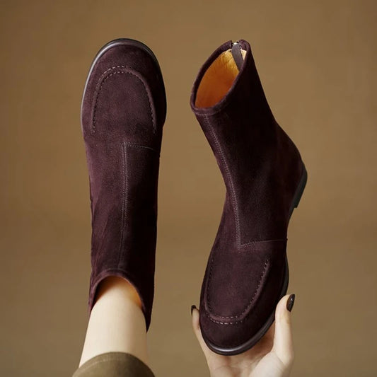 2026 NEW Autumn Women Suede Leather Boots - Round Toe , Low Heel  , Slip-on Chelsea Boots - ghoddosh.com